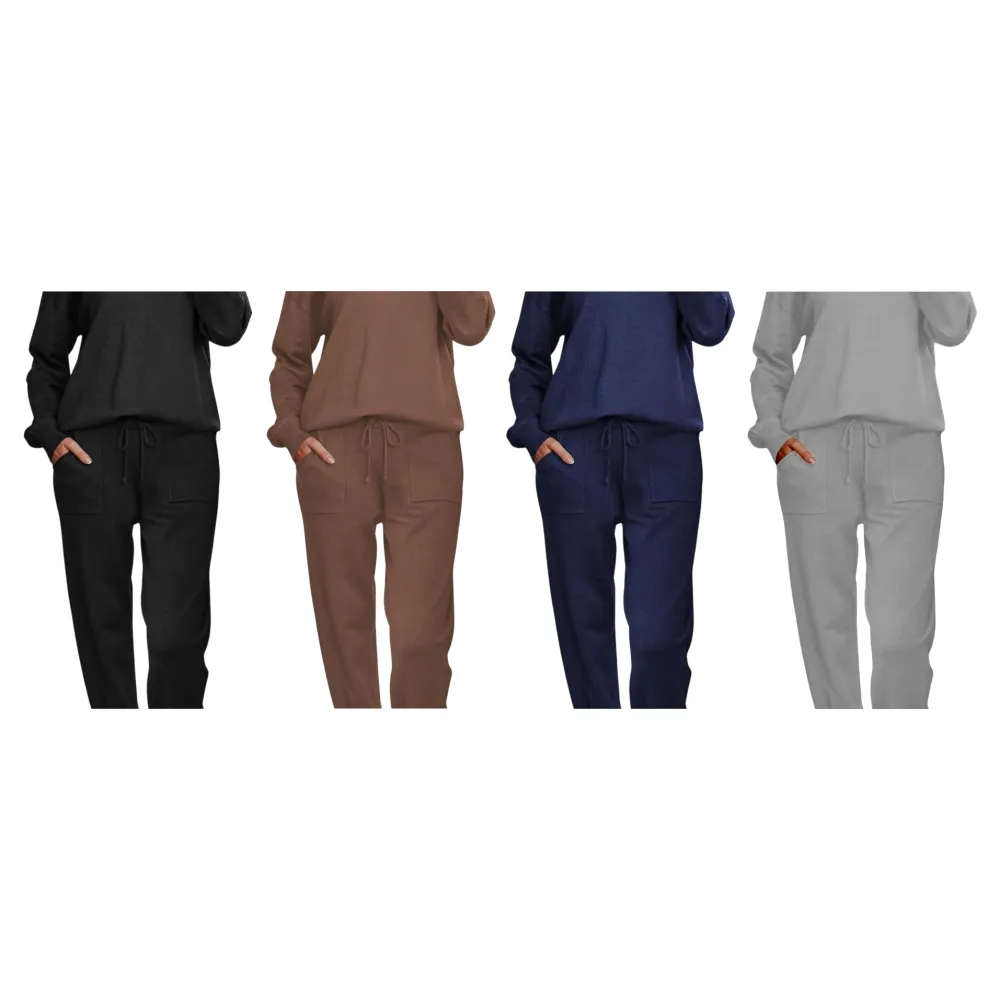 Women's Long Sleeve Knit Loungewear Set Jogger Pants Outfit