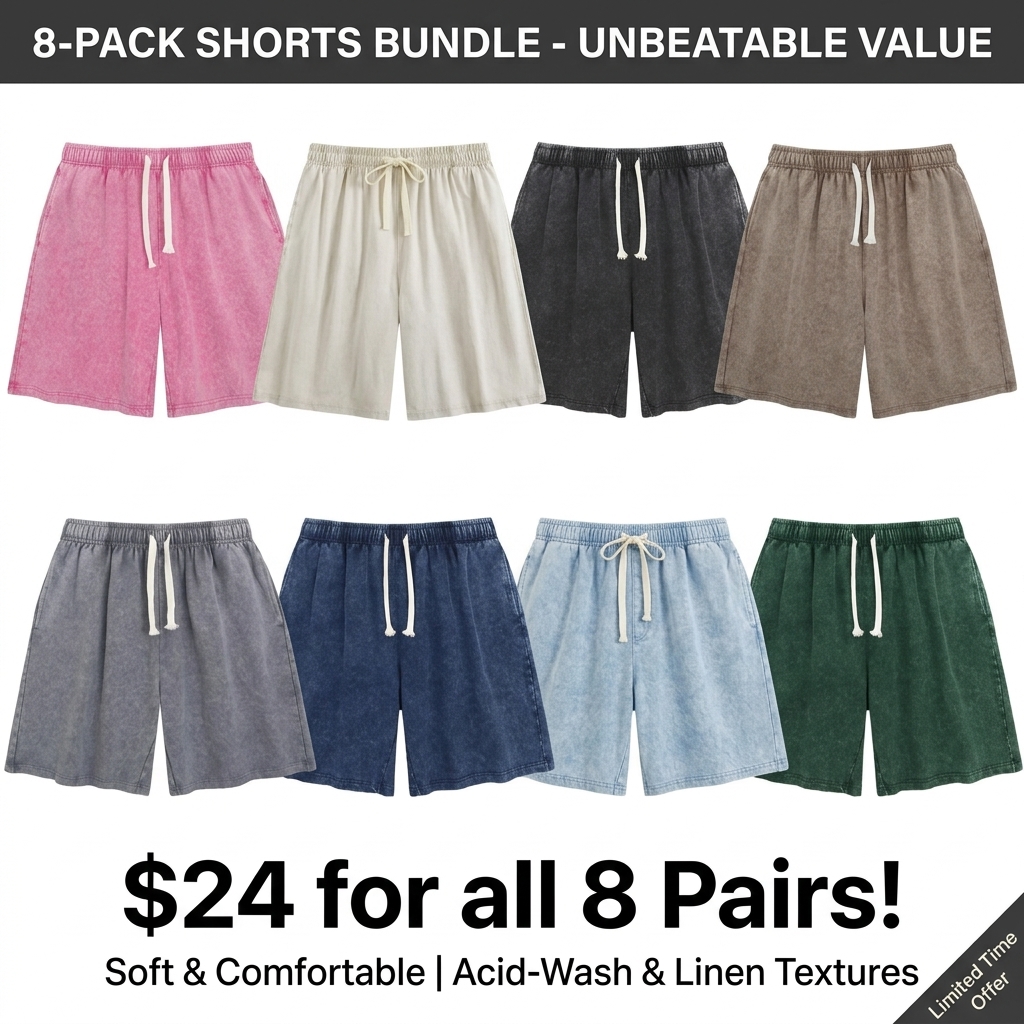 Unisex Acid Washed Vintage Shorts