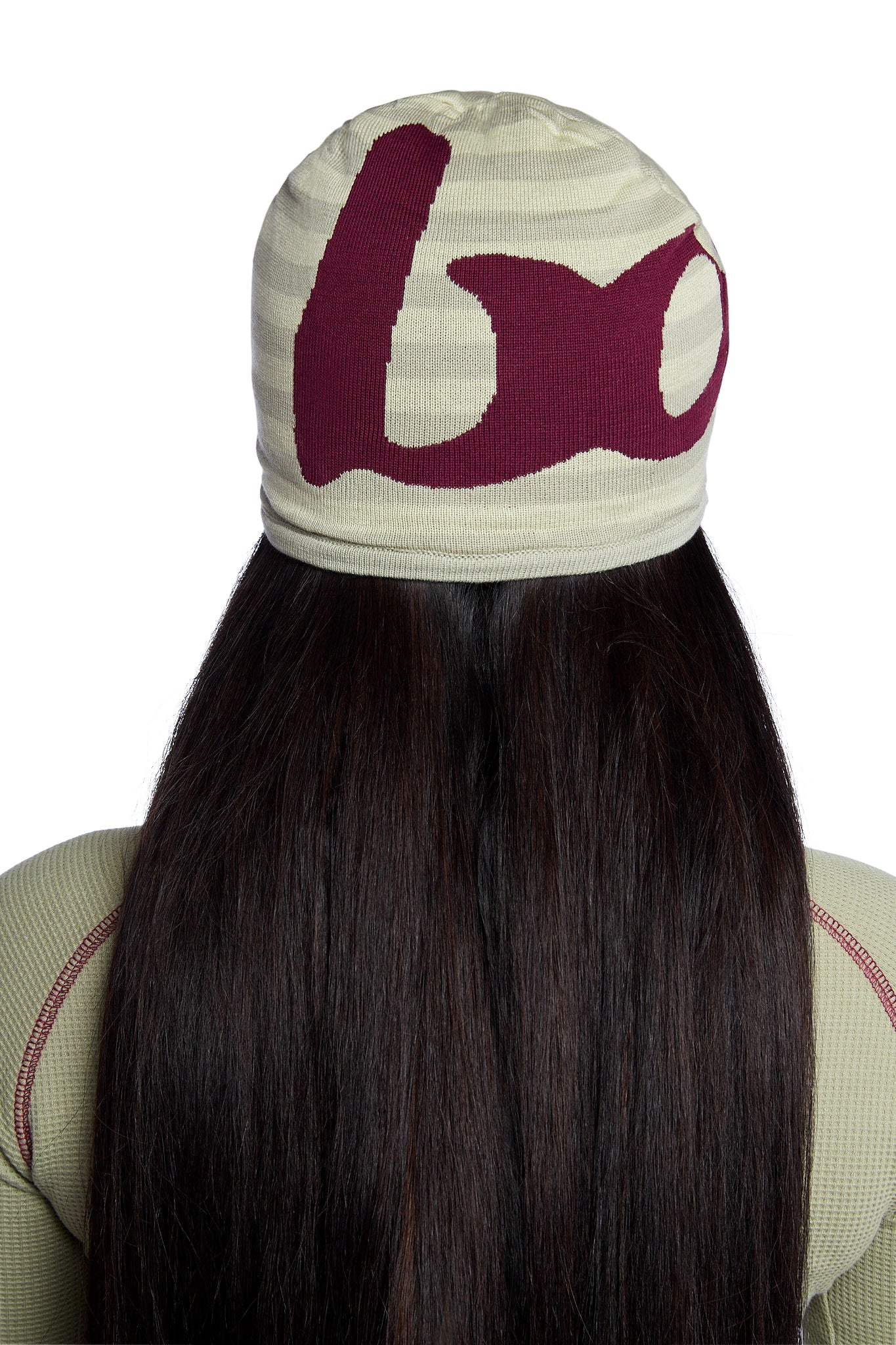 STRIPED KNIT BEANIE (MATCHA/MAROON)