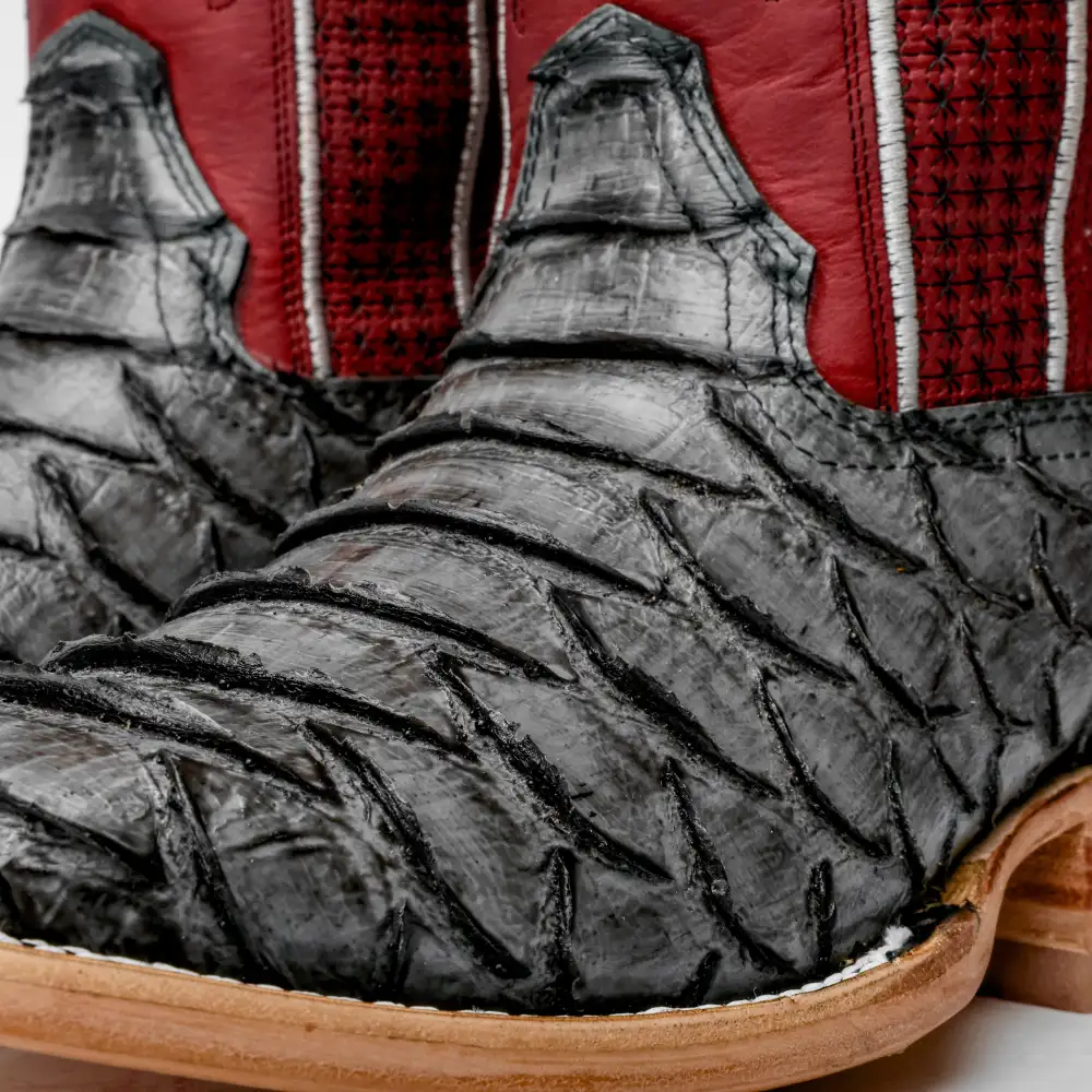 Grey Jumbo Python Leather Boots - Square Toe