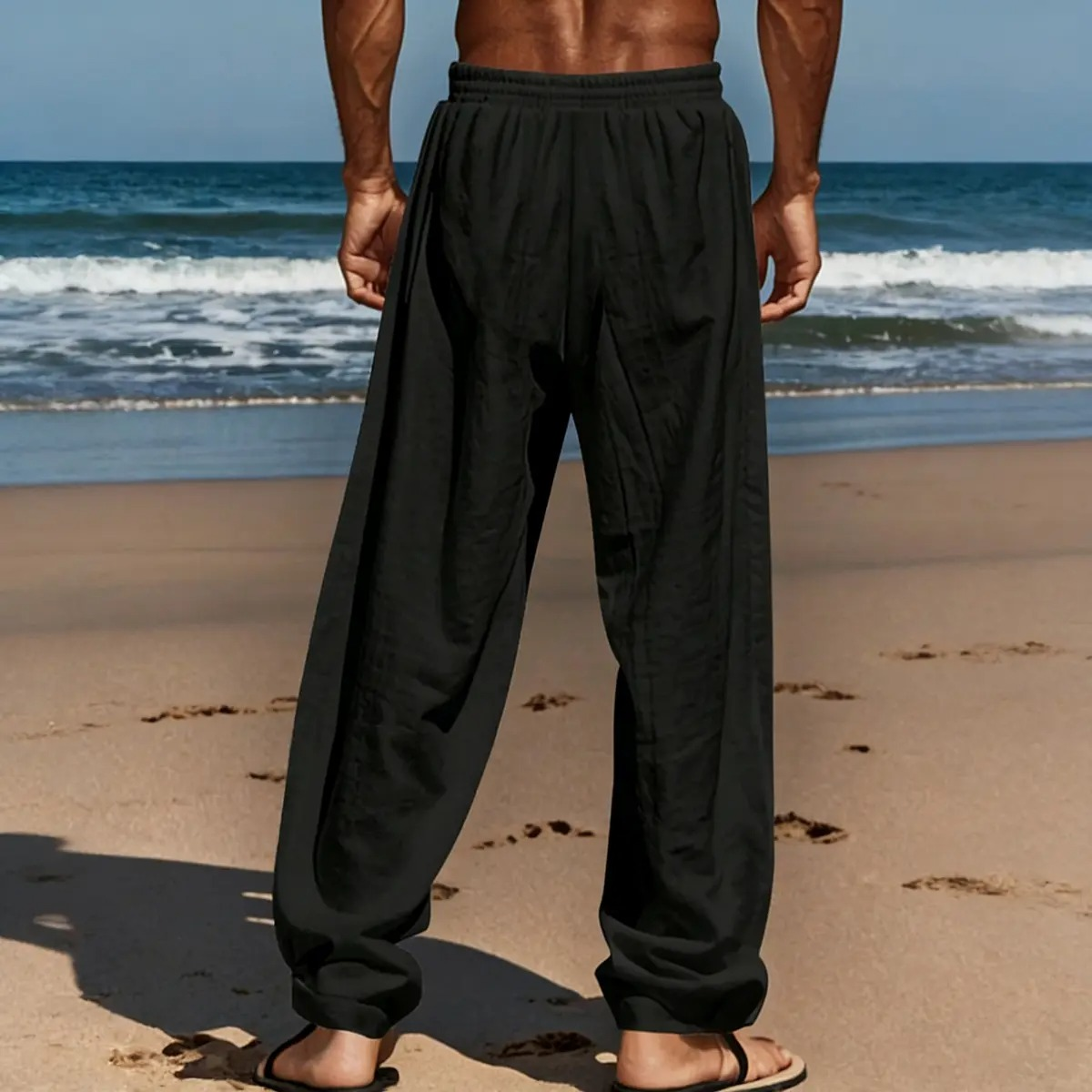 Men's casual trousers, smooth to the touch, solid color, straight leg style