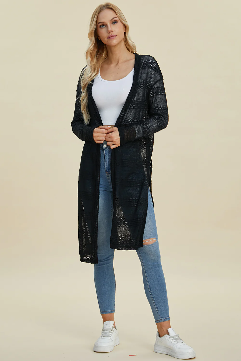 Full Size Open Front Longline Cardigan