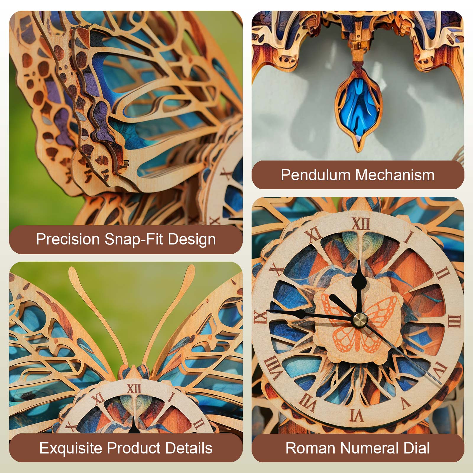 Butterfly – DIY Wooden Clock, 3D Puzzle Craft Kit
