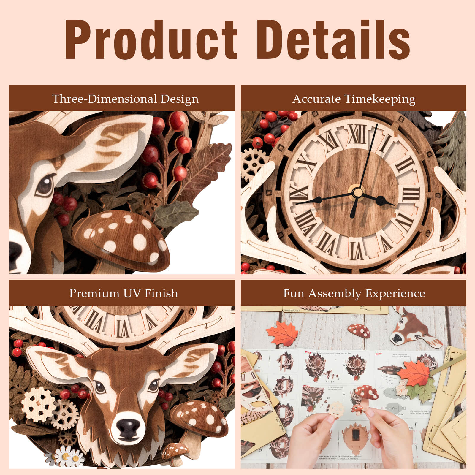 Reindeerâ€“ DIY Wooden Clock, 3D Puzzle Craft Kit