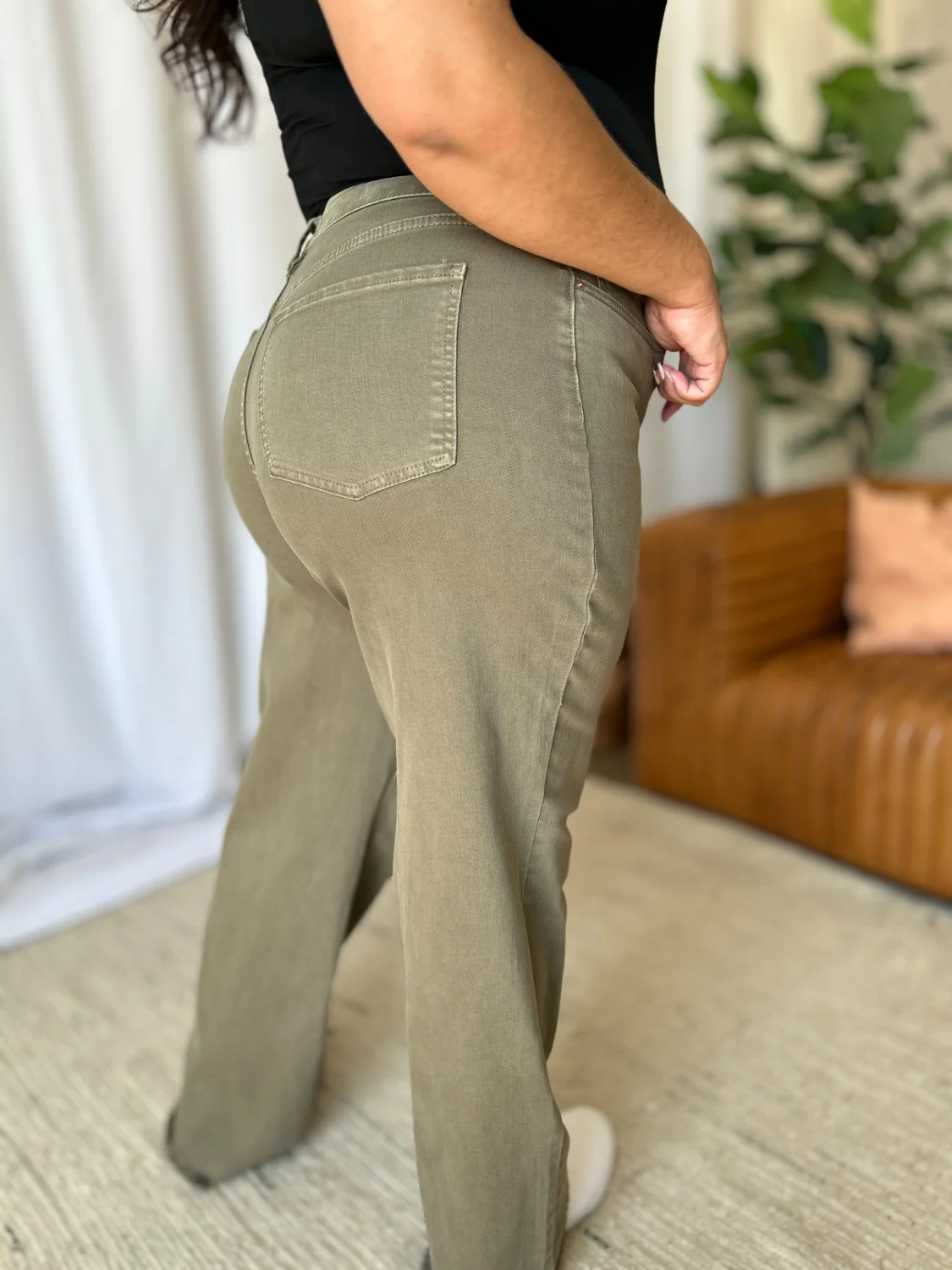 Full Size High Rise Garment Dye Wide Leg  Jeans