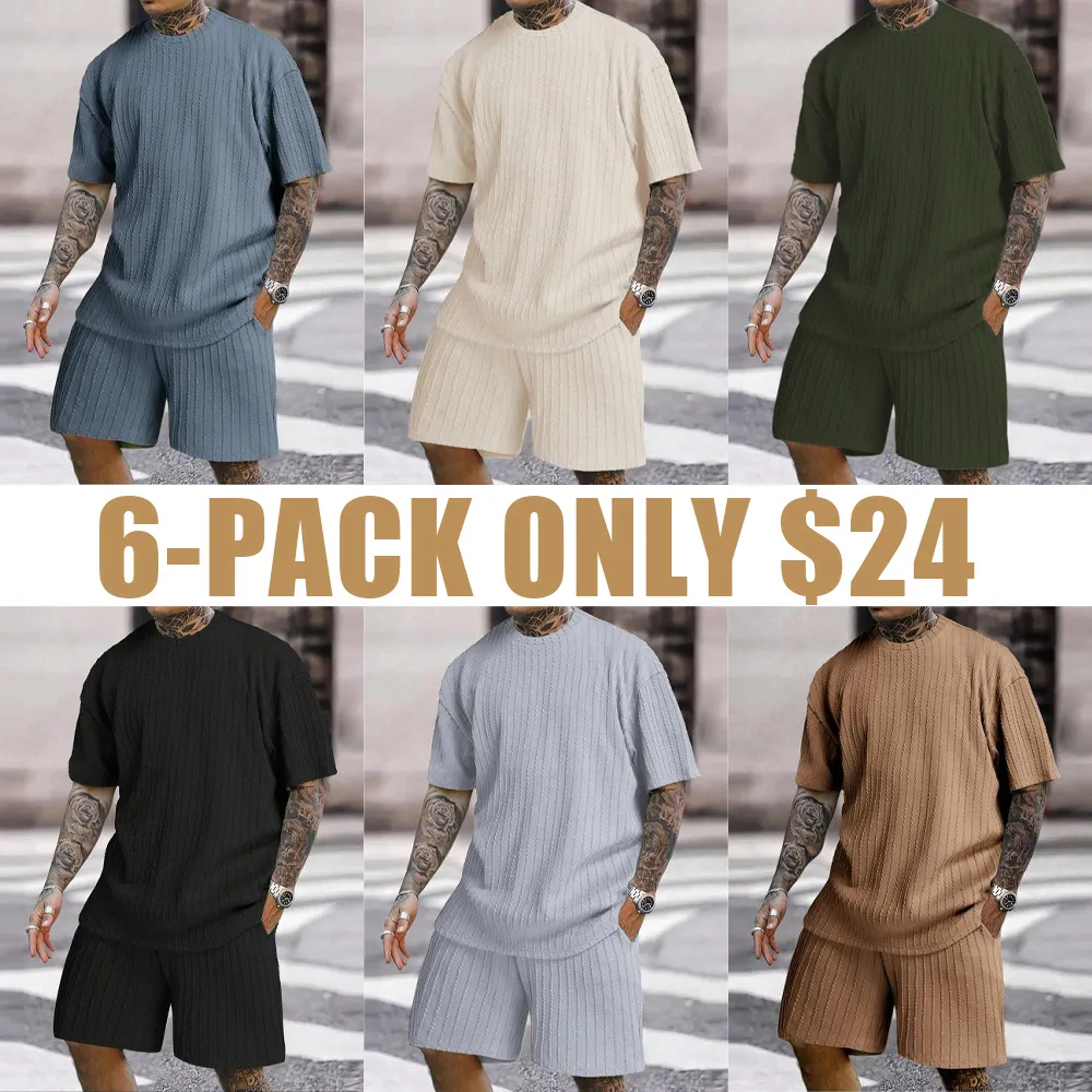 Men's Two-Piece Set: Drop Shoulder Tee & Drawstring Shorts