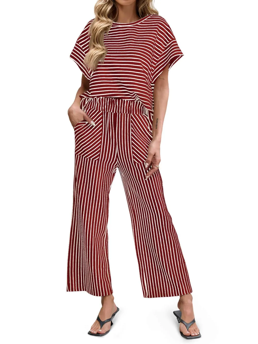 🔥10-PACK (Contain all color)🔥Women's Striped 2 Piece Lounge Set