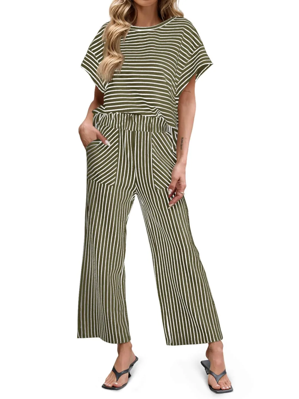🔥10-PACK (Contain all color)🔥Women's Striped 2 Piece Lounge Set