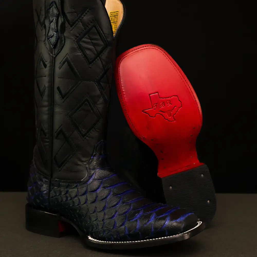 Black & Indigo Jumbo Python Leather Boots - Square Toe