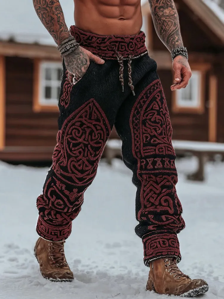 Men's Viking Tribal Celtic Geometry Pattern Art Cozy Knit Pants