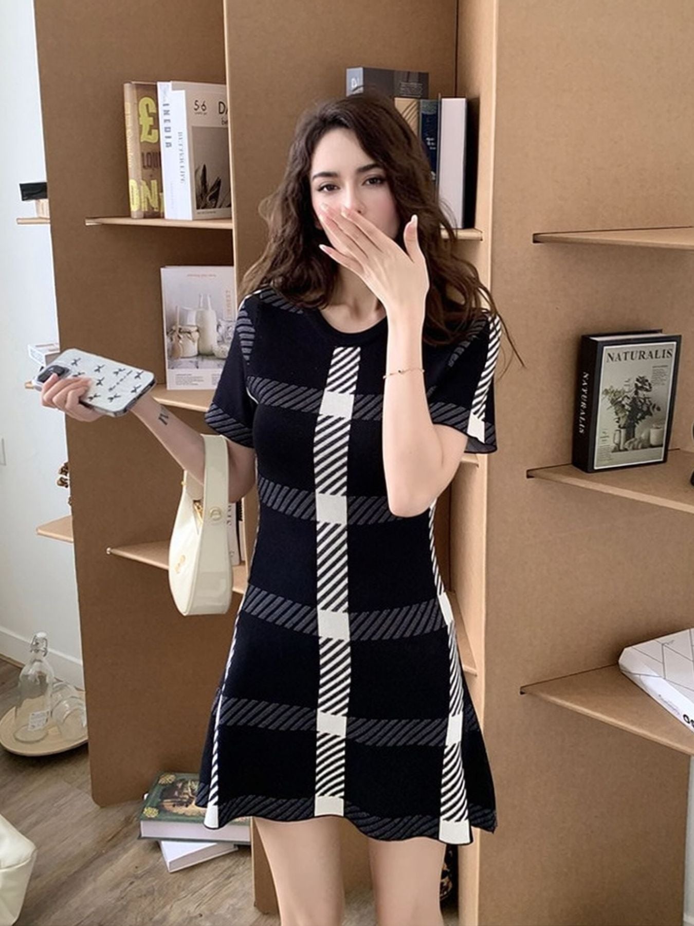 Plaid Short Sleeve Mini Dress