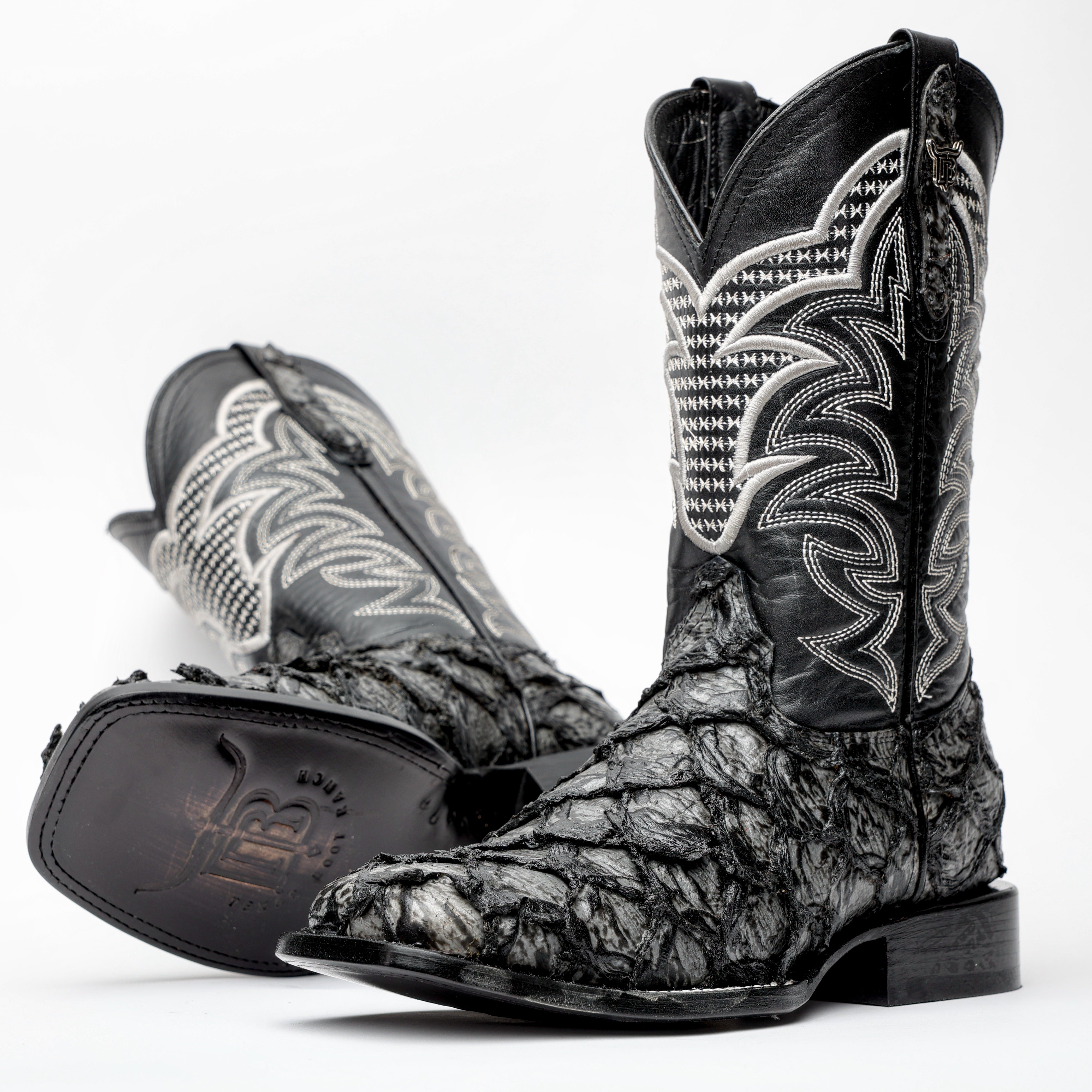 Grey Jumbo Pirarucu Leather Boots - Square Toe