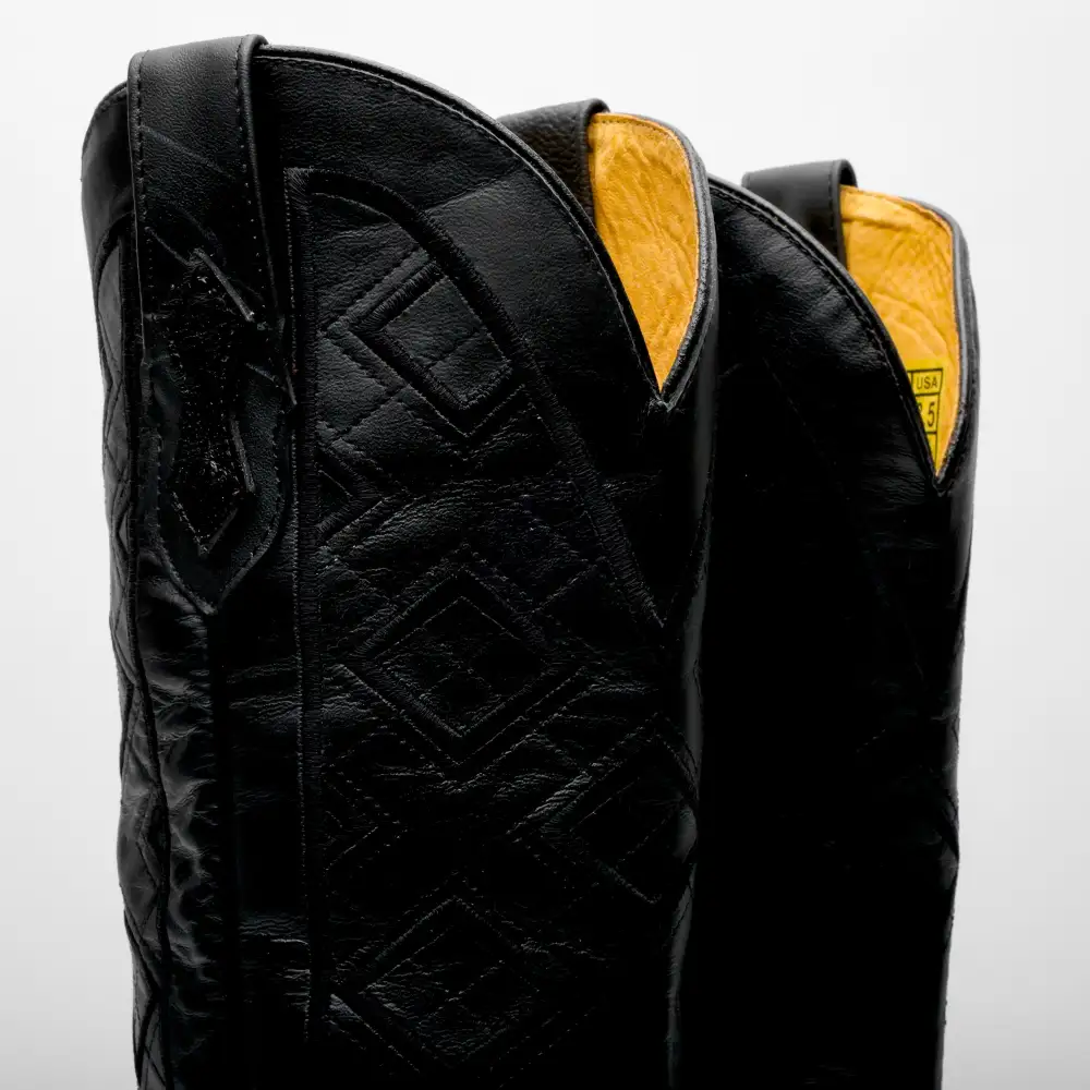 Black Ostrich Leather Boots - Square Toe