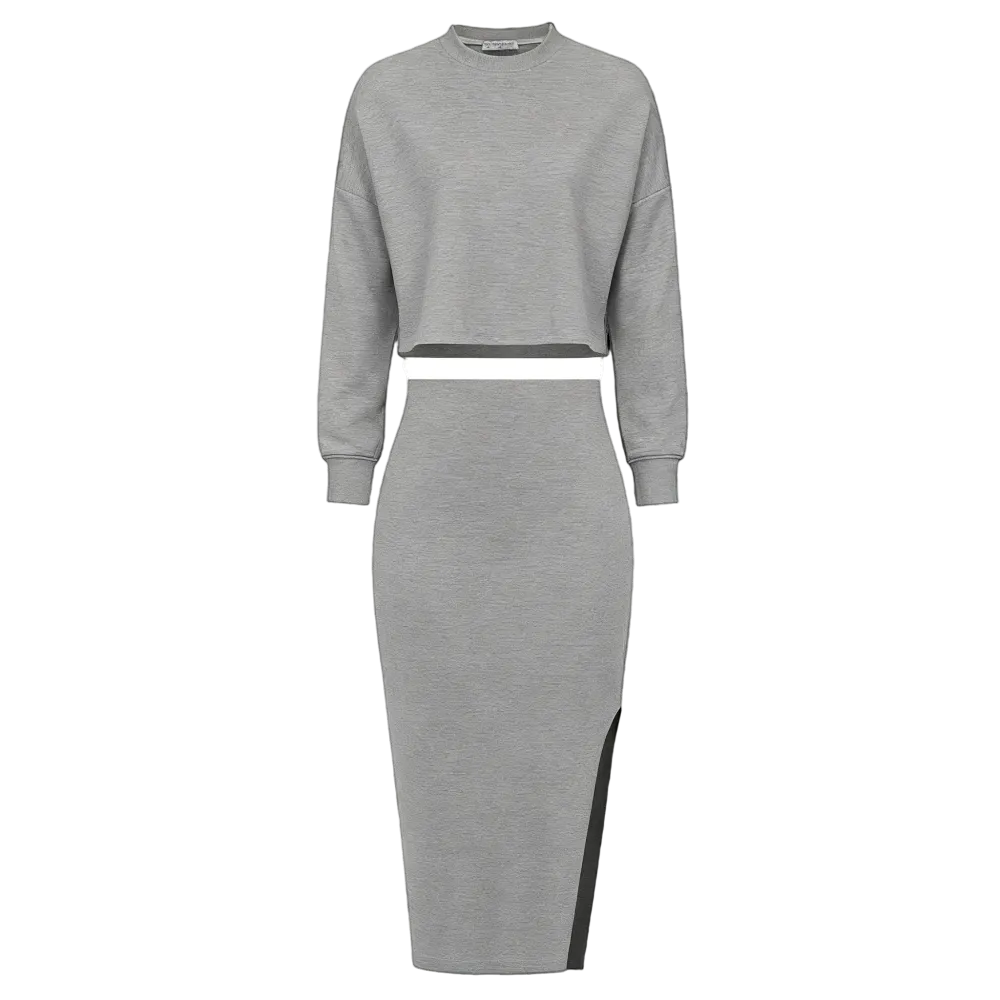 Women's 2-piece tracksuit: cropped top + left-slit skirt