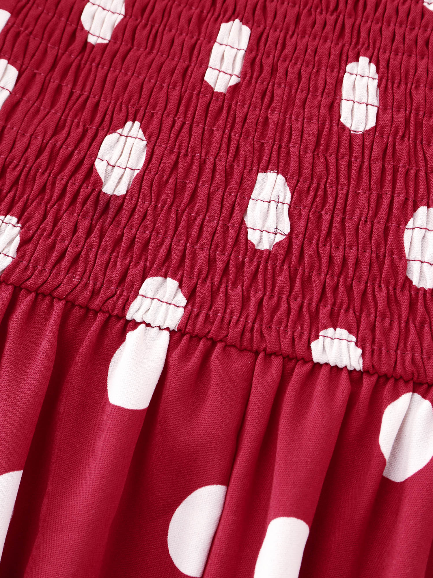 Polka Dots Shirred Cinched Waist Midi Dress