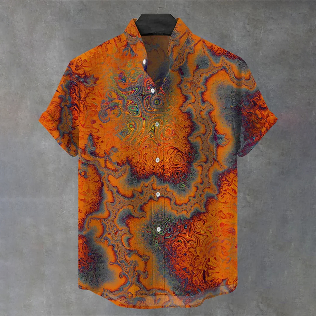 Men's Retro Abstract Color Texture Art Print Cotton And Linen Shirt