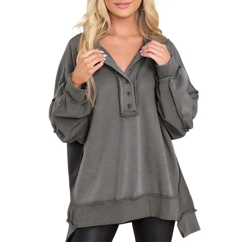 Women's Oversized Button Henley Sweatshirts