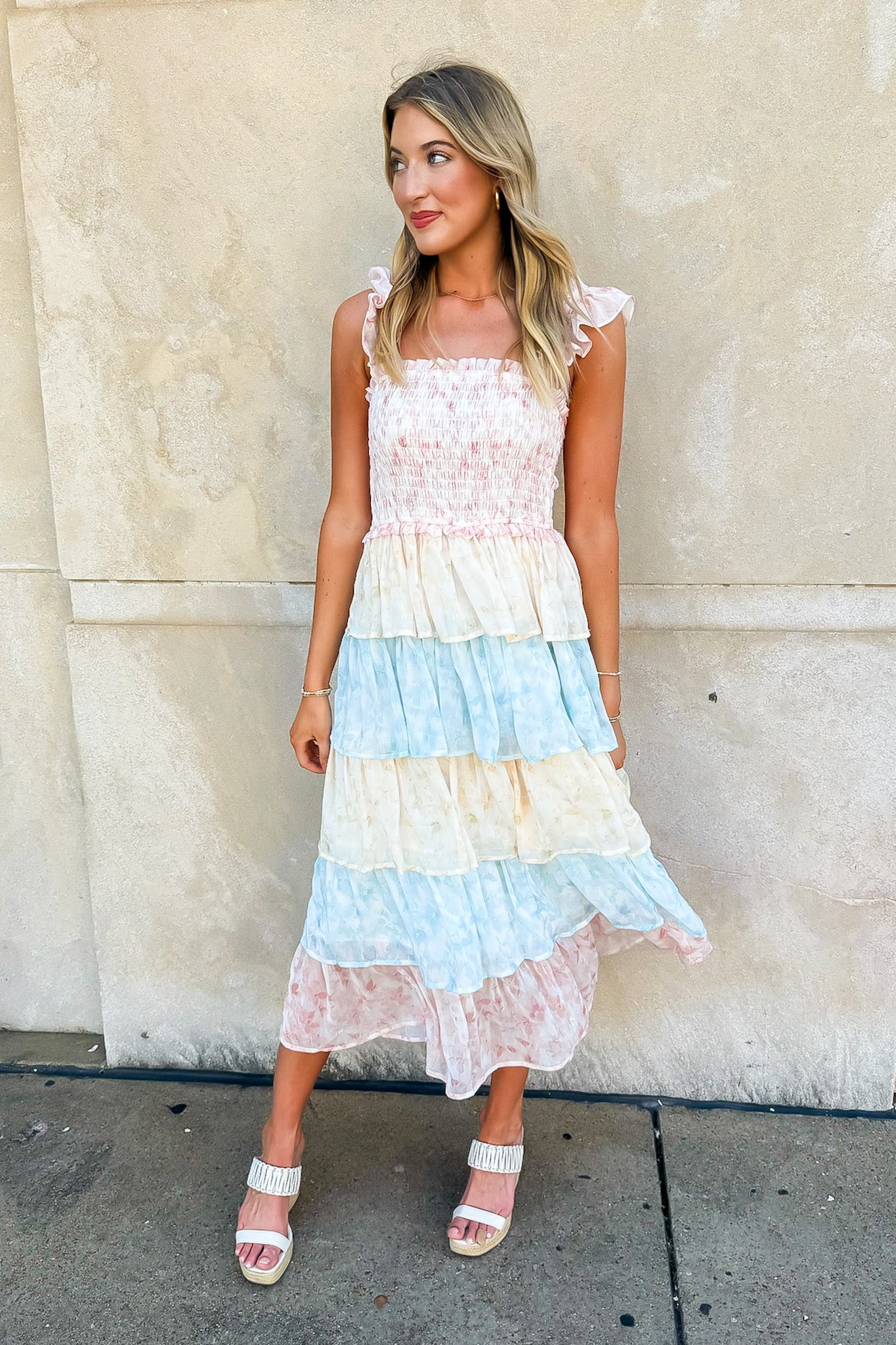 Two Tone Tiered Smocked Dress