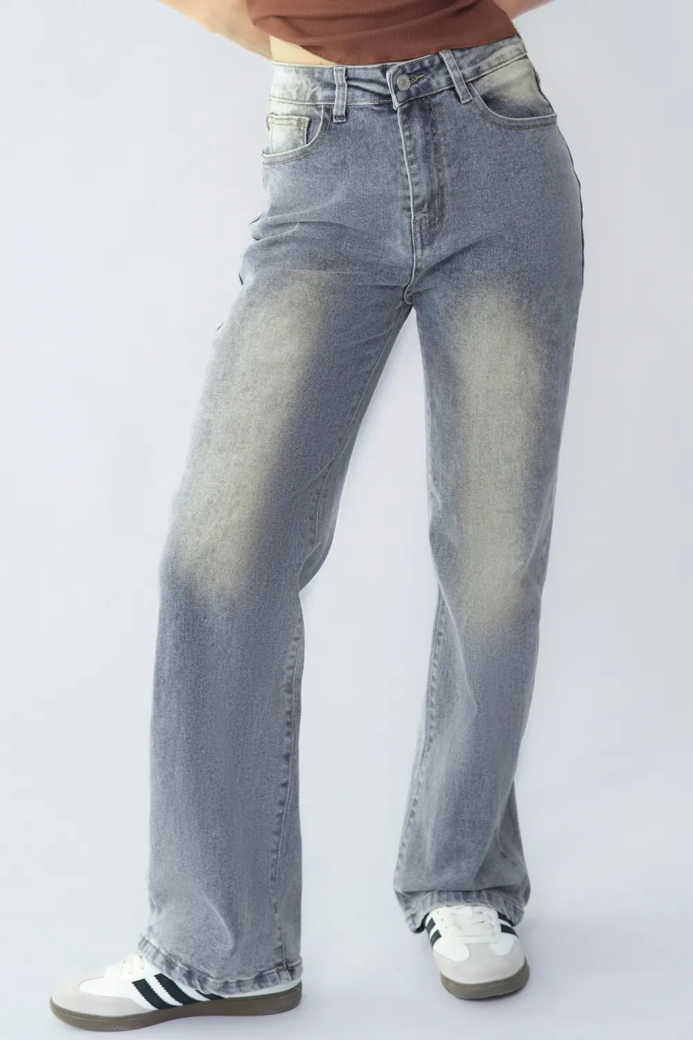 Casual Mid-Rise Denim Multi-Pocket Wide Leg Jeans