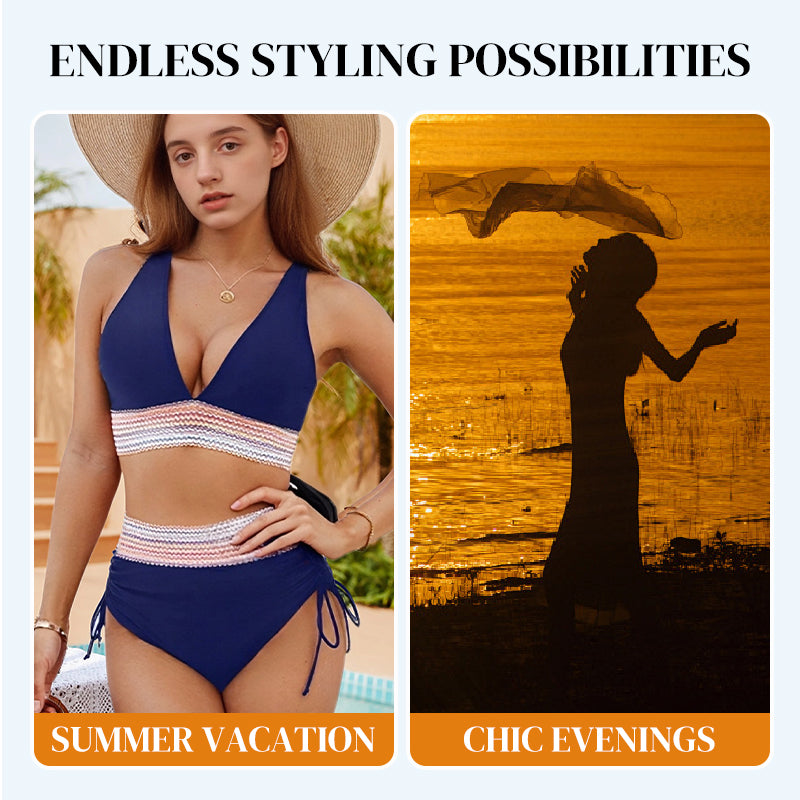 🔥Hot Sale💥-👙High Waisted Tummy Control Color Block Bikini Sets