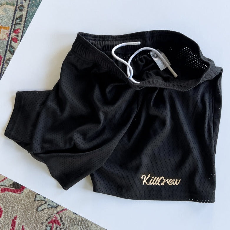 VENTED MESH SHORTS SCRIPT  - BLACK / CREAM