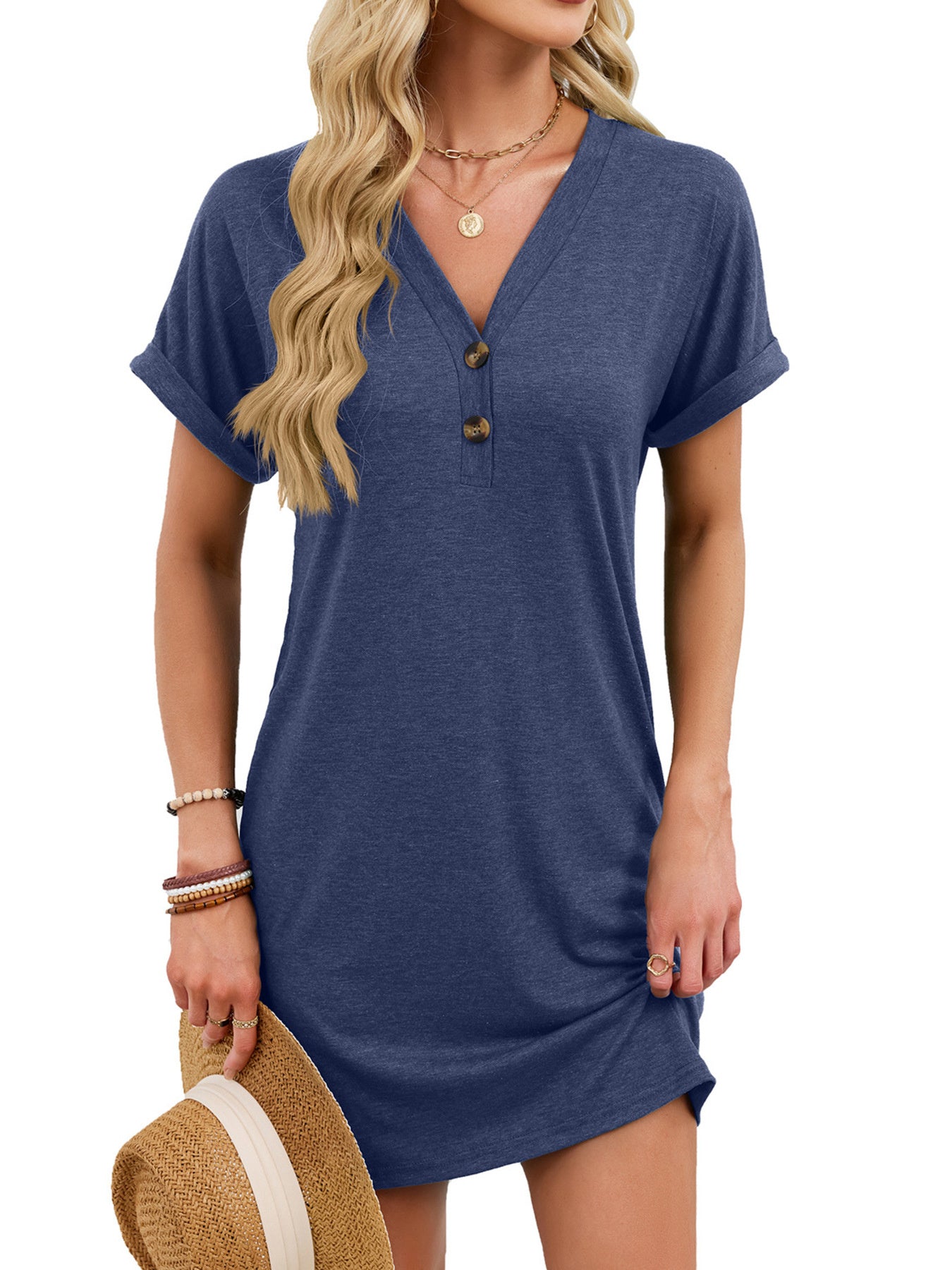 Casual V-Neck Short Sleeve T-Shirt Dress