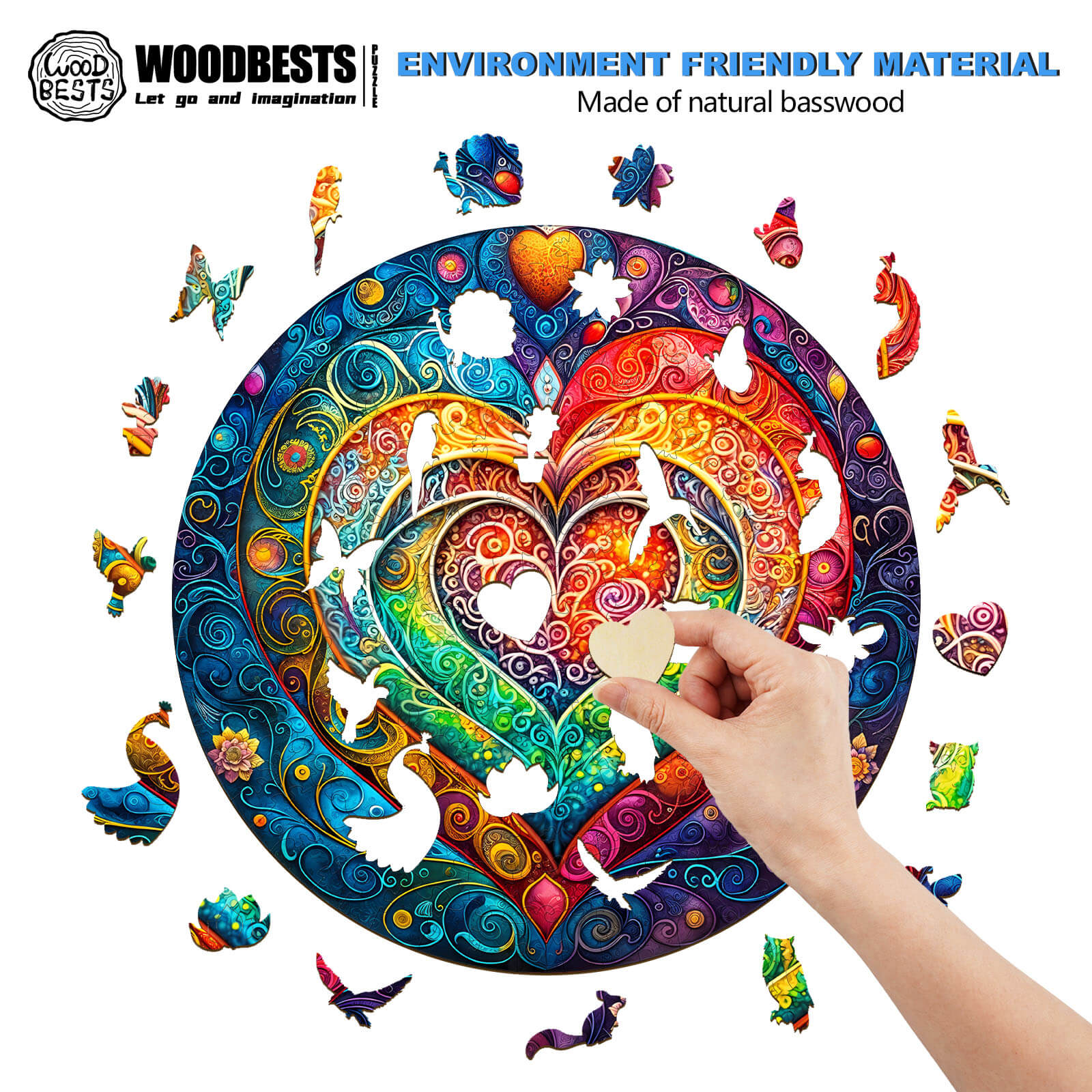 Mandala Heart Wooden Jigsaw Puzzle