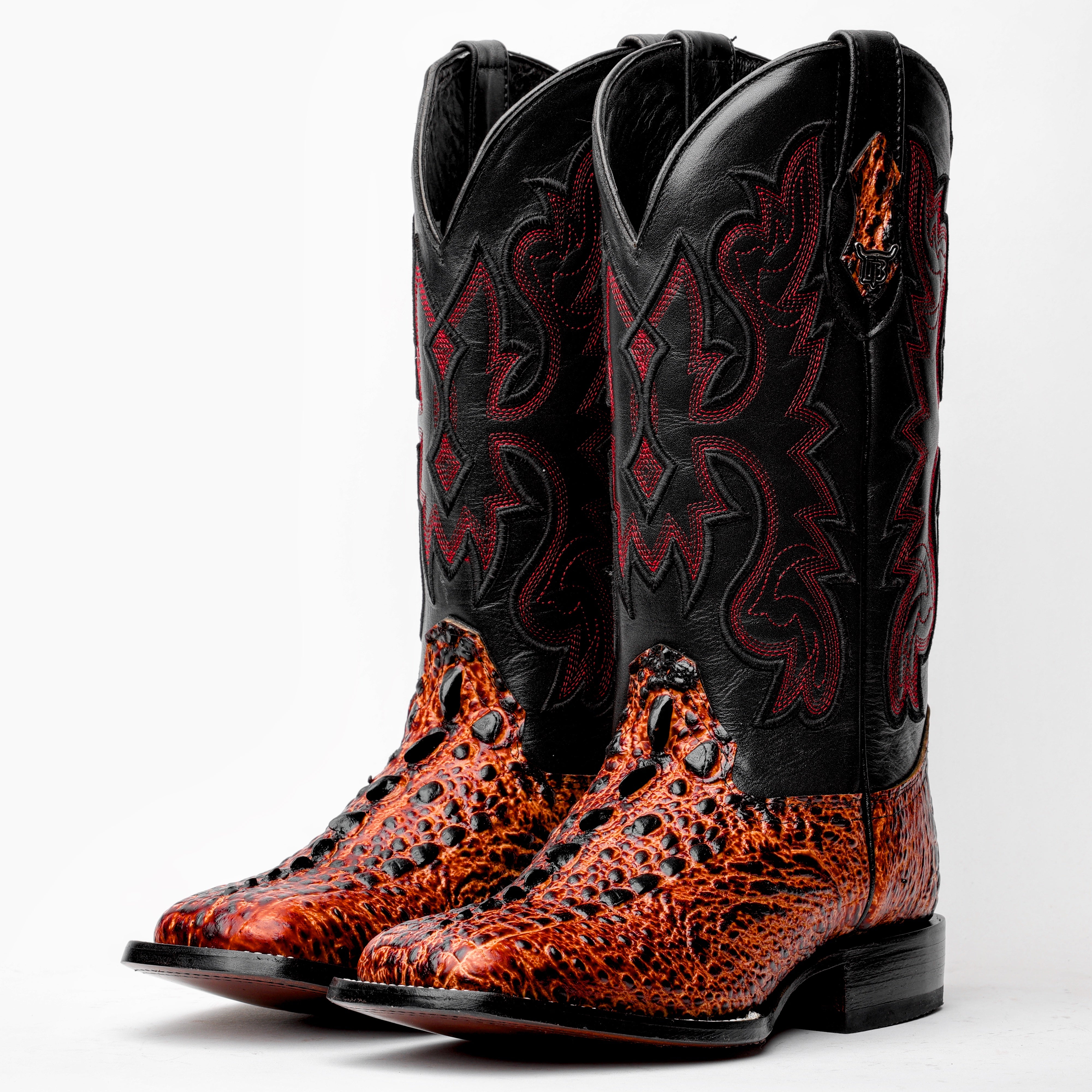 Cognac Snapping Turtle Leather Boots - Square Toe