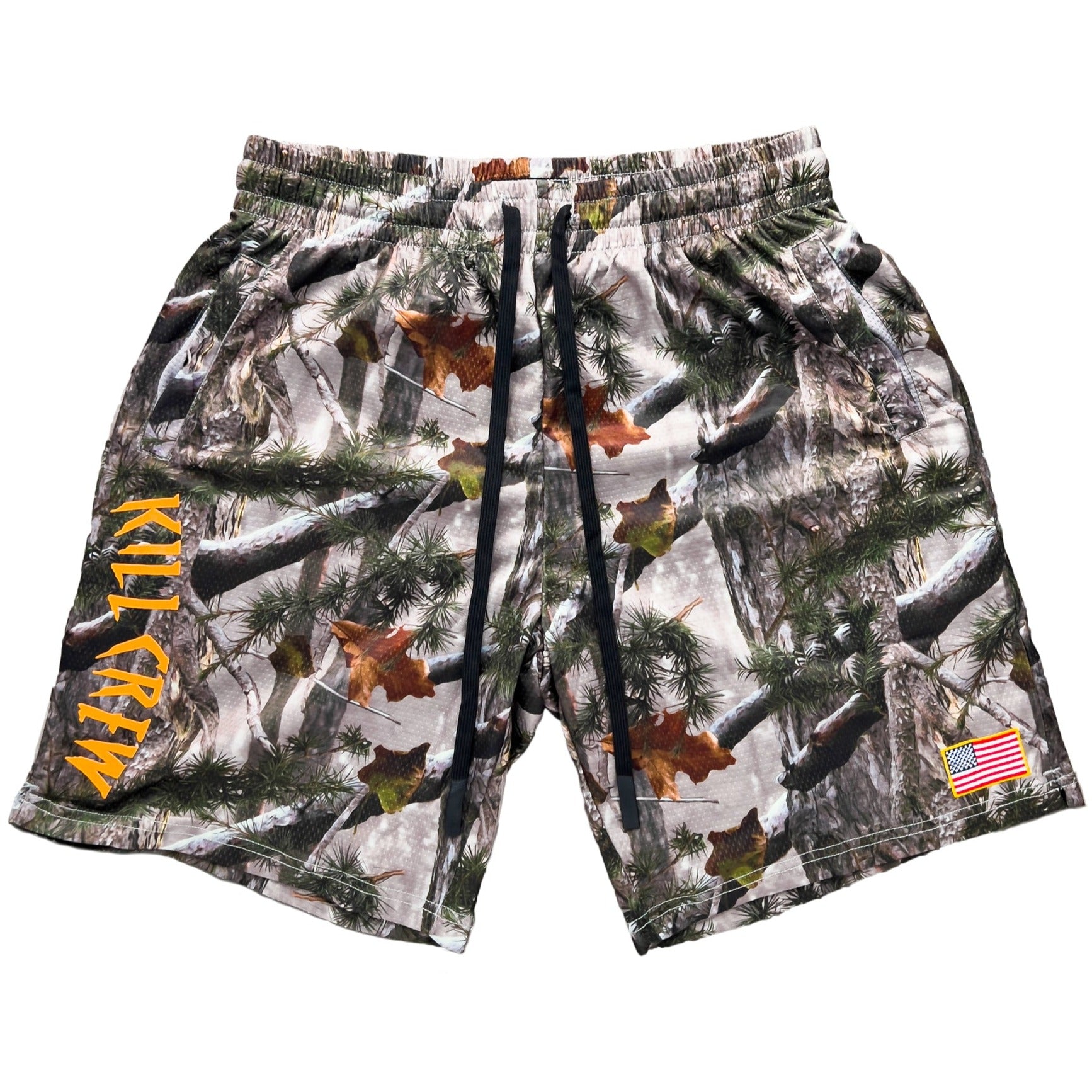RELAXED CUT SHORTS EMBROIDERED FLAG - CAMO / ORANGE