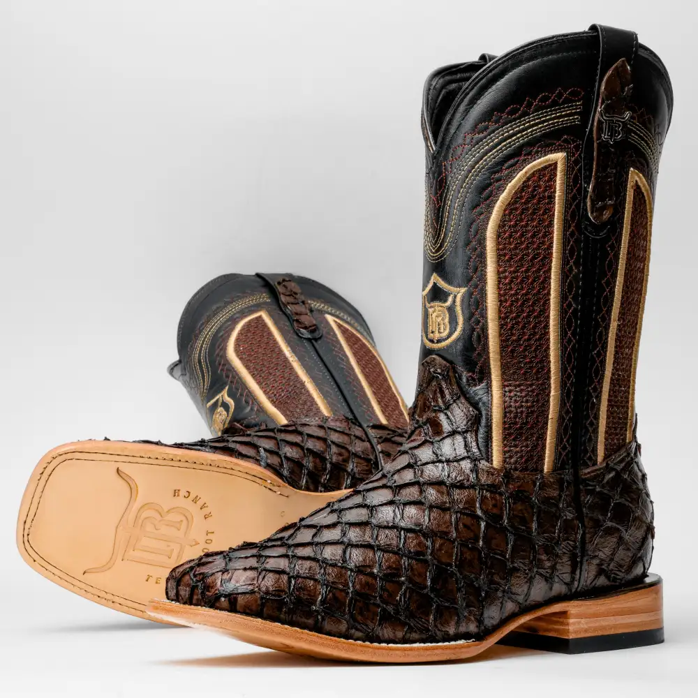 Brown Mini Pirarucu Leather Boots - Square Toe