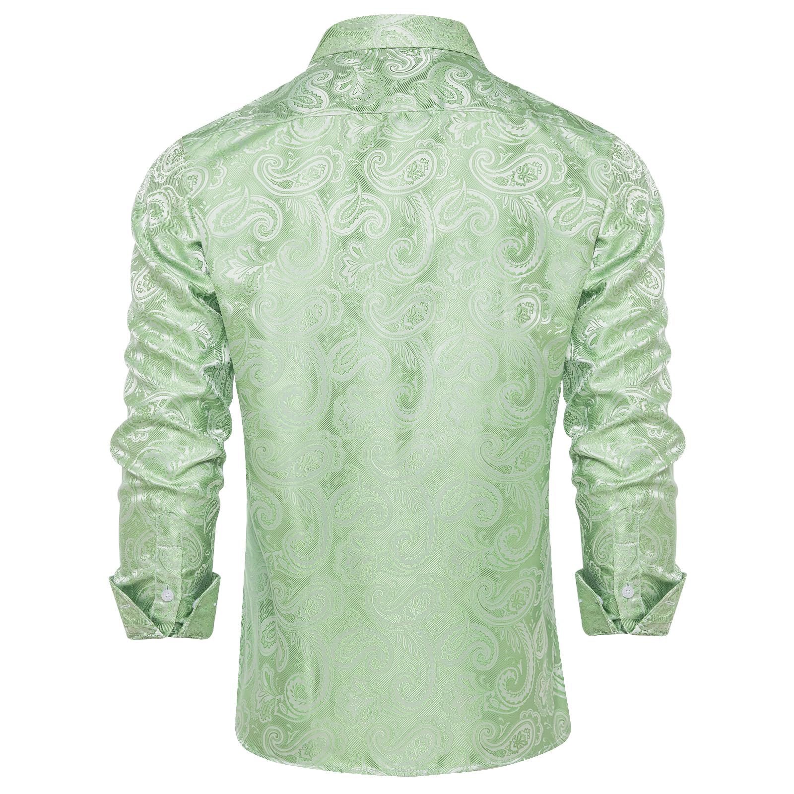 Men's Paisley Dress Shirt Long Sleeve Wrinkle Free Button Down Cowboy Shirts - Light Green&paisley