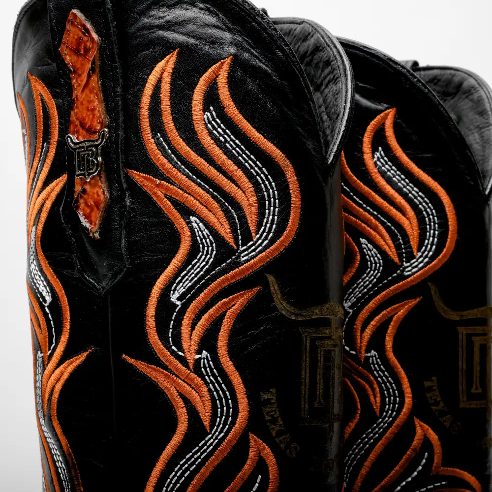 Cognac Caiman Neck Leather Boots - Square Toe