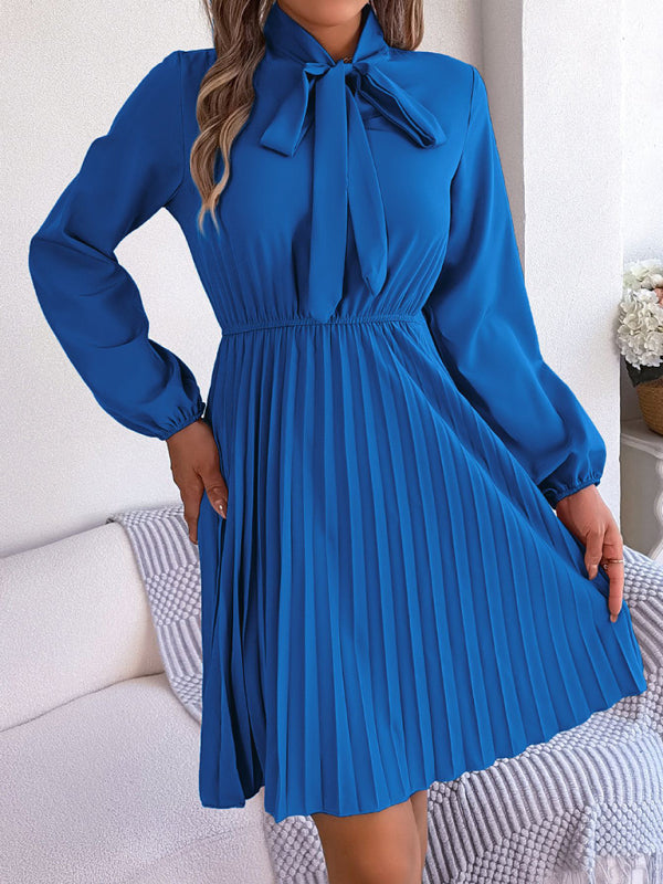 Autumn And Winter Tie Waist Long Sleeve Pleated Skirt