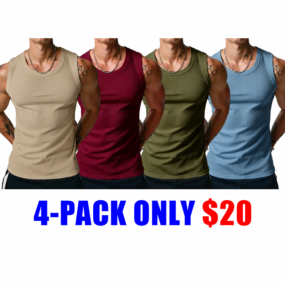 Men’s Wide Strap Ribbed Tank Top, High Stretch Breathable Muscle Tank, Heavyweight Drapey Fit Gym & Casual Sleeveless Shirt
