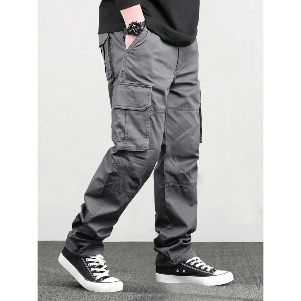 Men's Loose Solid Pocket Drawstring Waist Cargo Pants