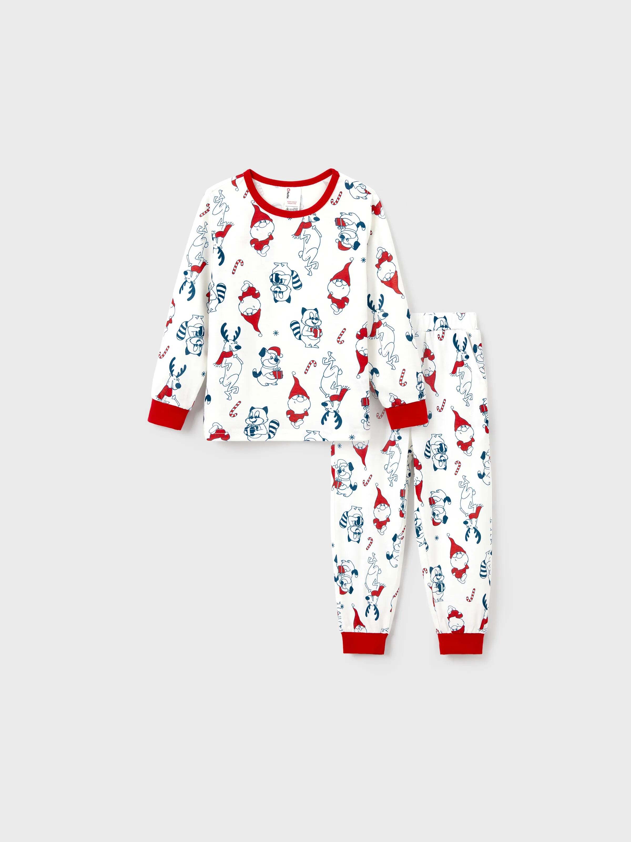 Christmas Matching Family Pajamas Set Santa Claus and Dogs Print PJS with Christmas Socks White