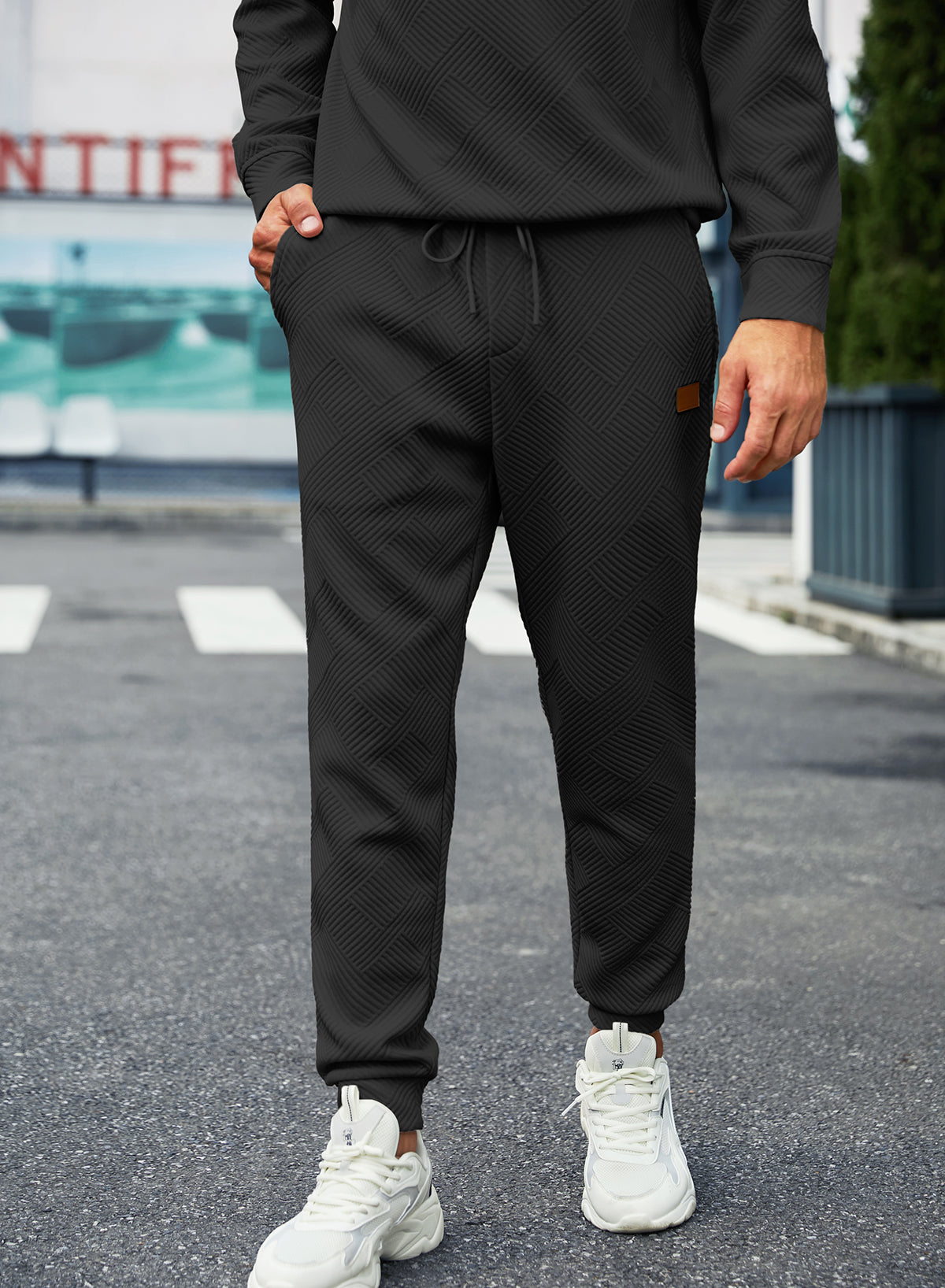 Men's 2 Piece Outfits Knit Jacquard Pullover Sweatshirt Tracksuit & Joggers Sweatpants Sweatsuit Sets with Pockets