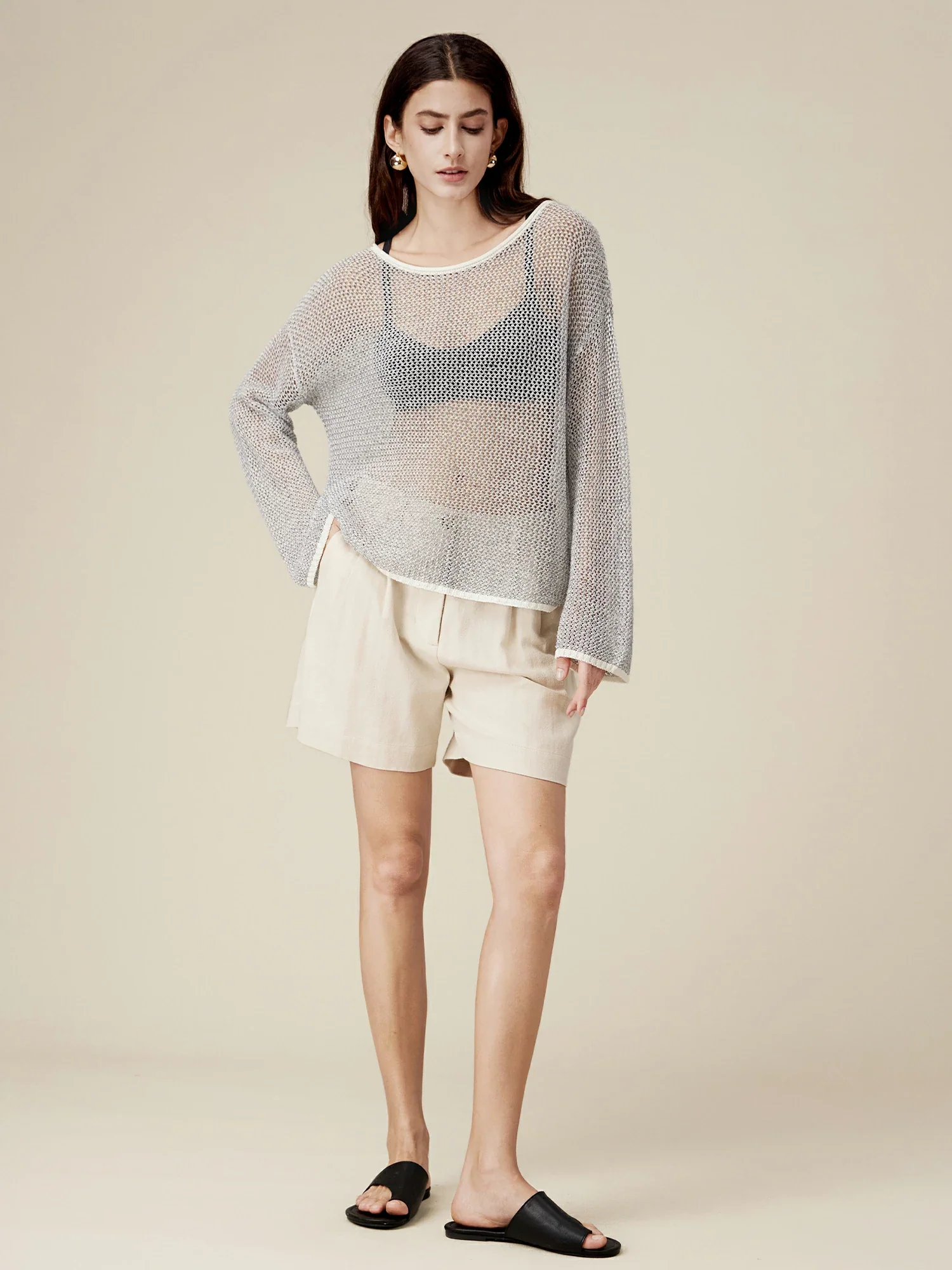 Linen Crochet Hollow Out Top