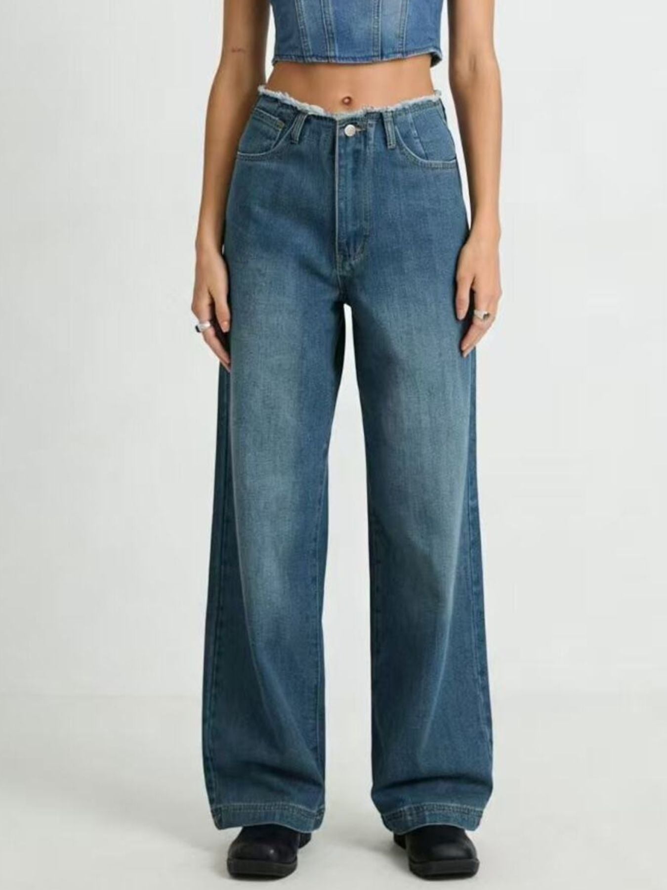 Frayed Hem Wide Leg Jeans