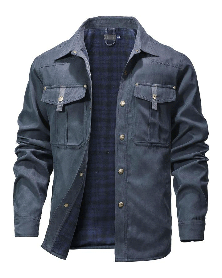 Men’s Flannel-Lined Western Shacket Jacket – Outdoor Twill Shirt Jacket