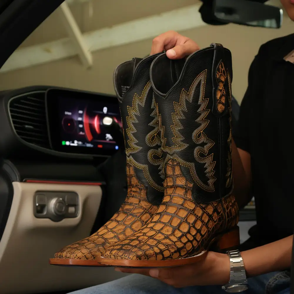 Rustic Honey Argentine Crocodile Leather Boots — Square Toe