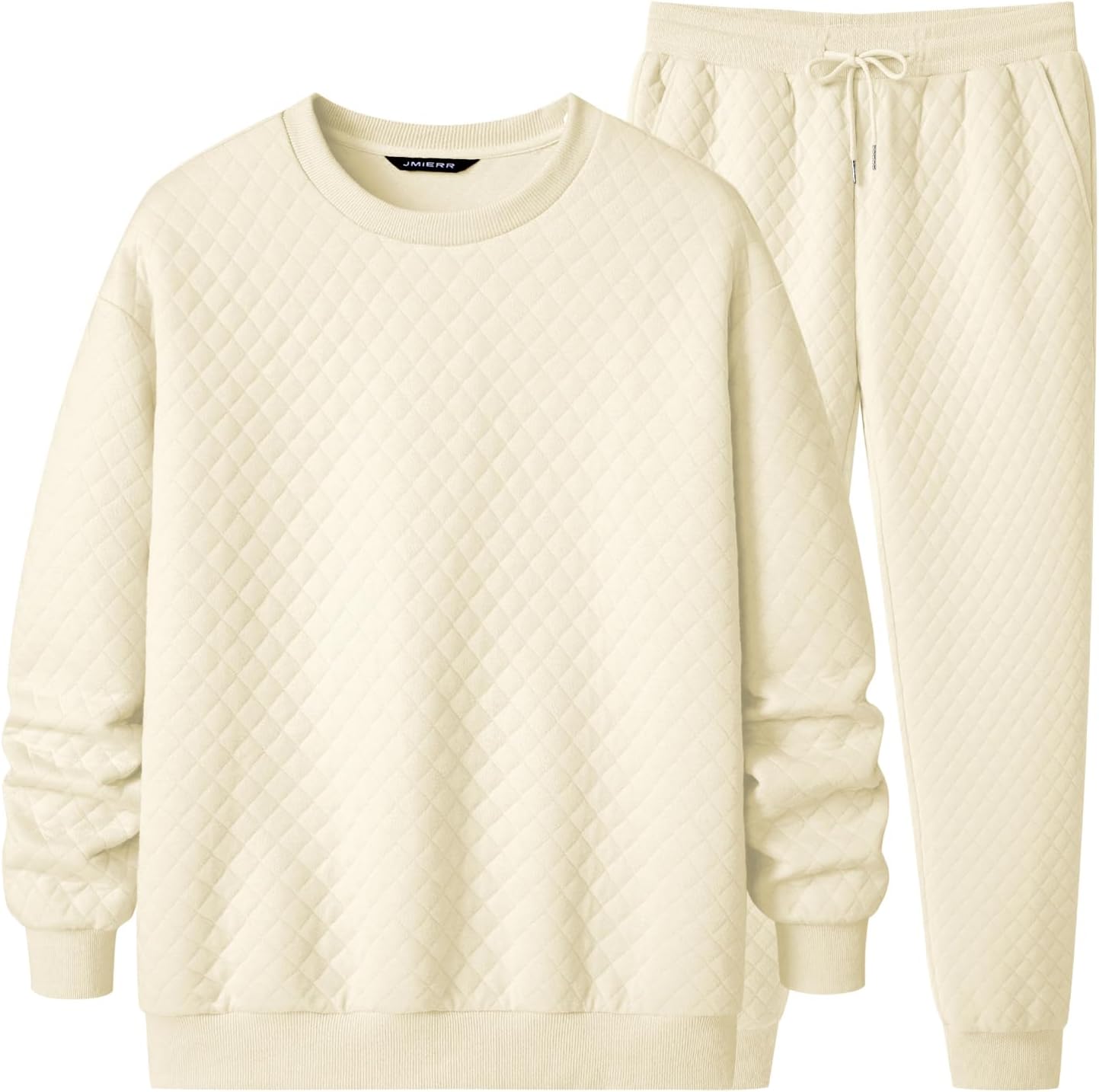 Men's Quilted 2 Piece Casual Outfits Crewneck Sweatshirt Tracksuit & Joggers Sweatpants Sweatsuit Set