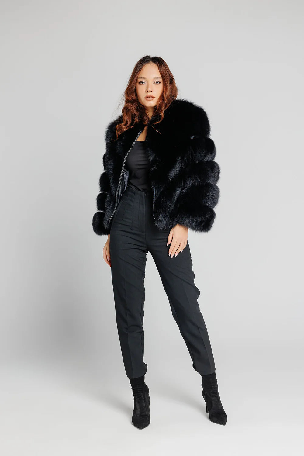 Haină din Blană Naturală de Vulpe, V Model, Transformabilă, Femei, Diamond 351