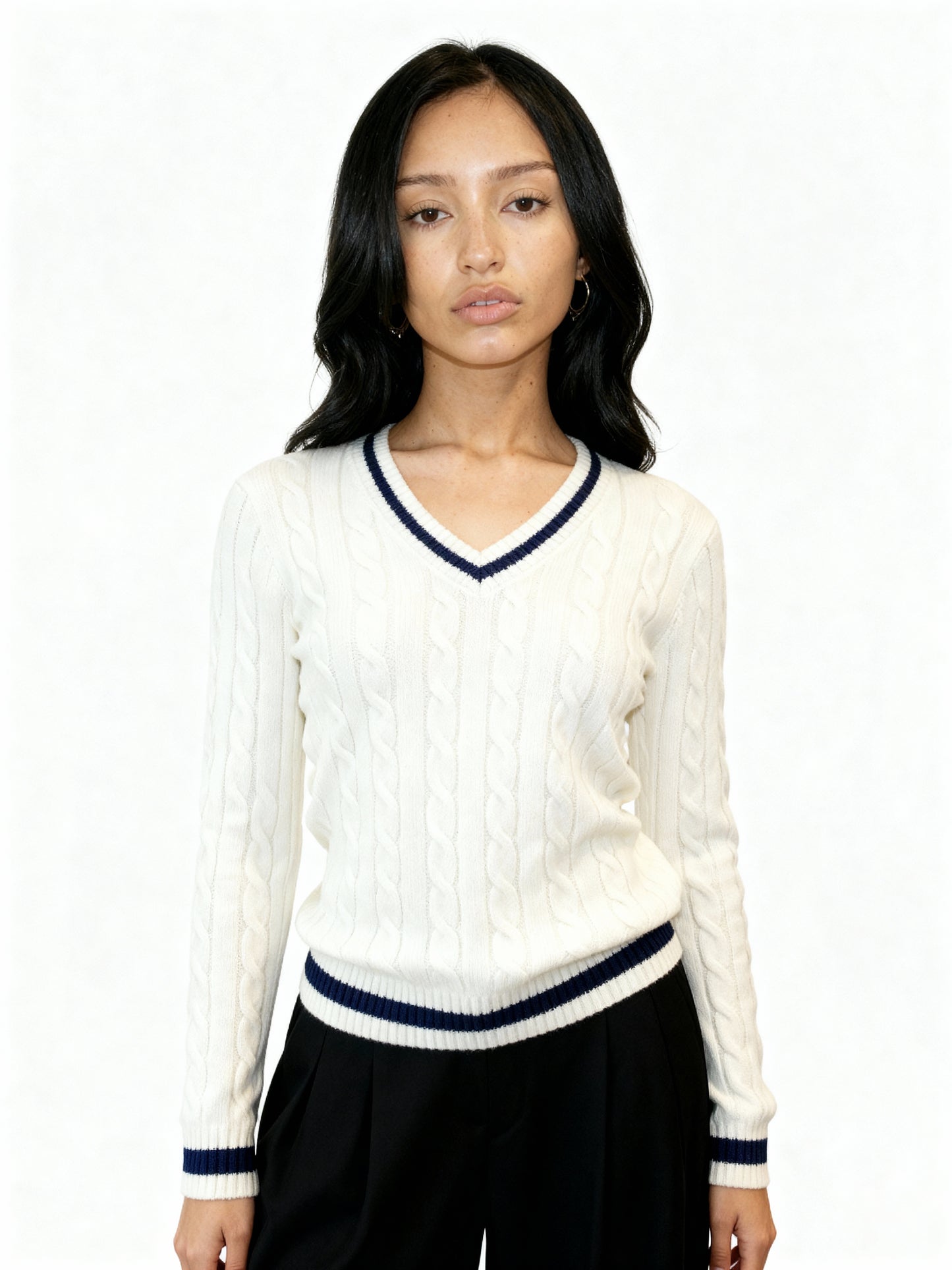 Women's Classic Cable-Knit V-Neck Sweater