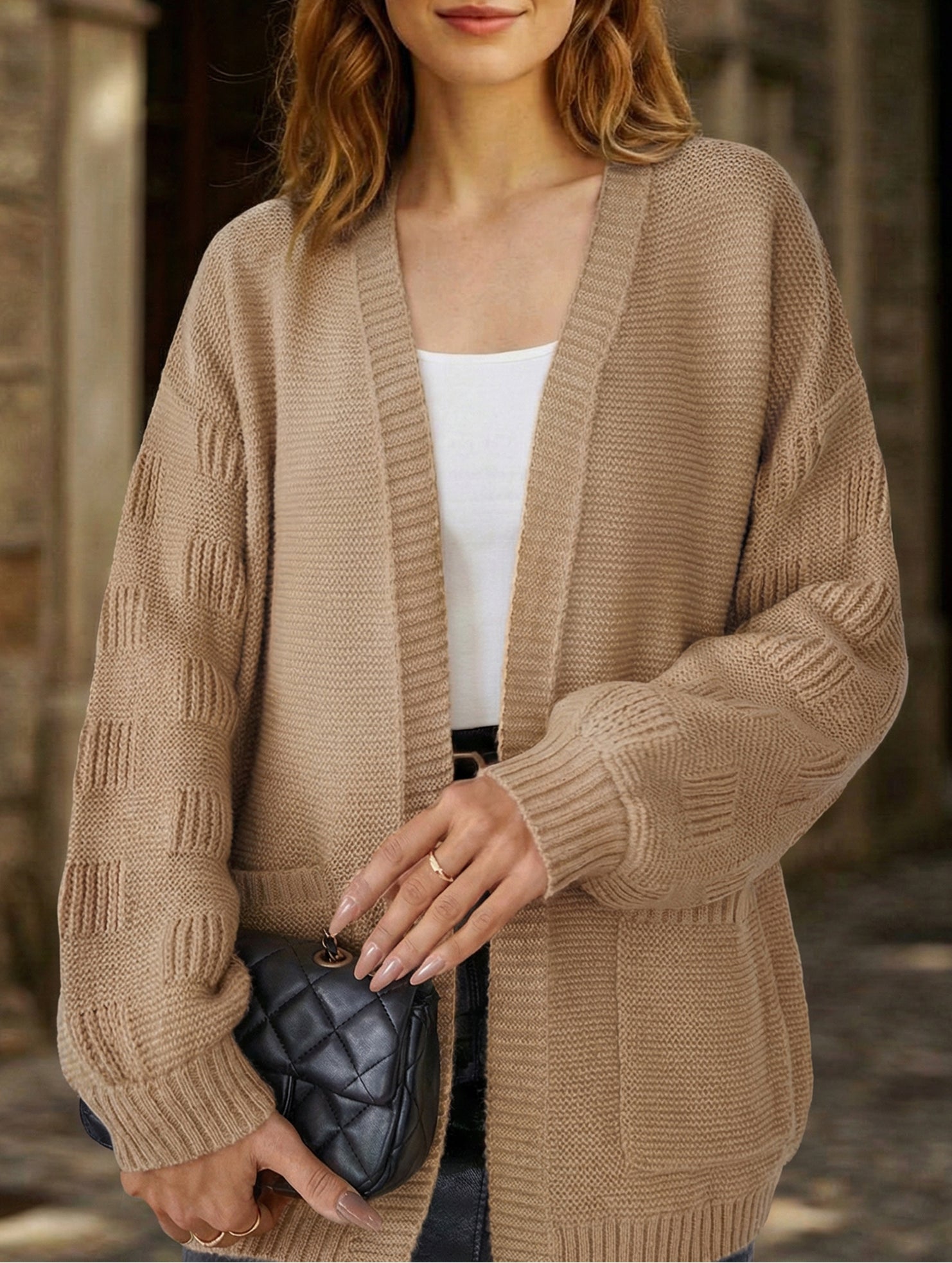 Pocket Open Front Loose Knit Cardigan