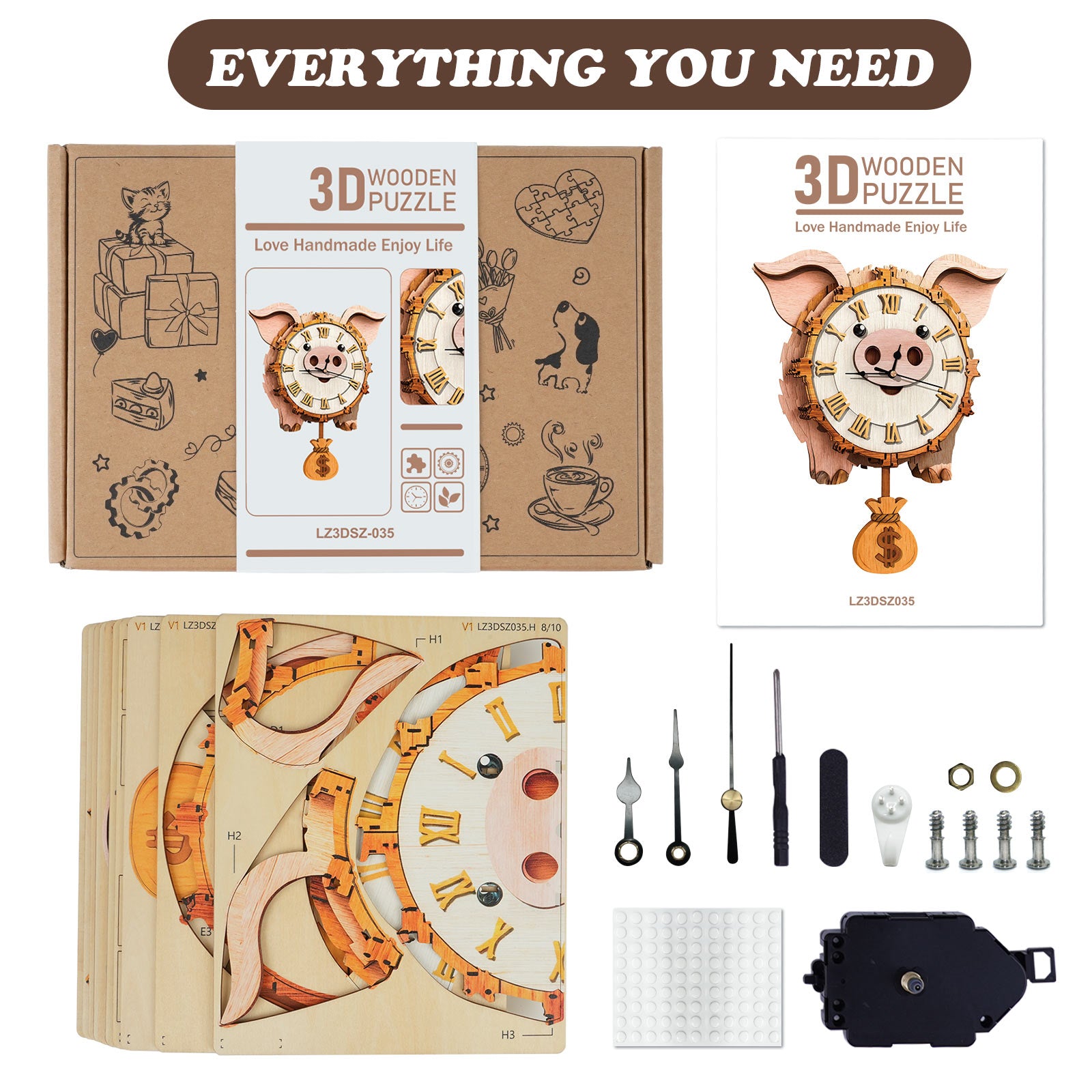 Pig â€“ DIY Wooden Clock, 3D Puzzle Craft Kit
