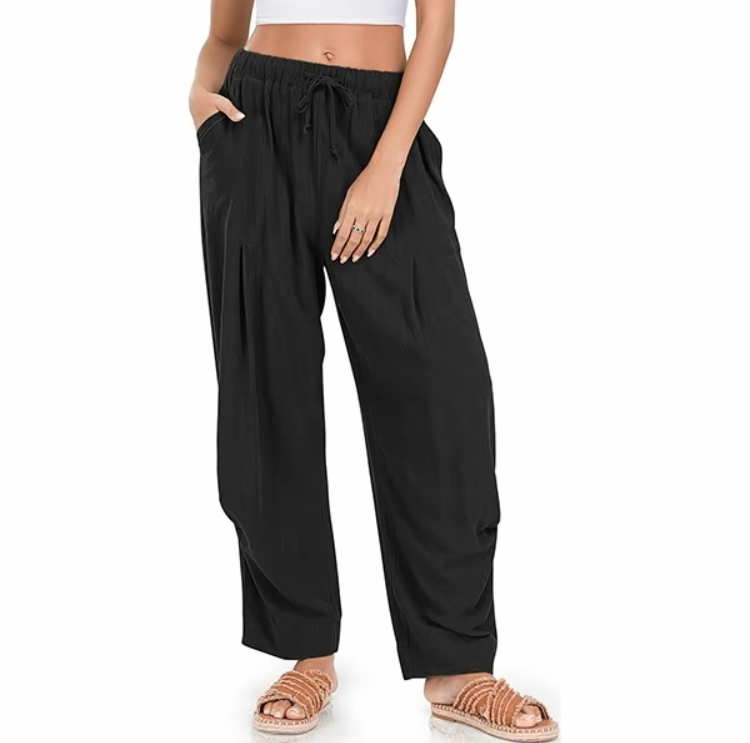 🧺 Women's Linen Harem Pants – Summer Drawstring Wide-Leg Lounge Trousers with Pockets