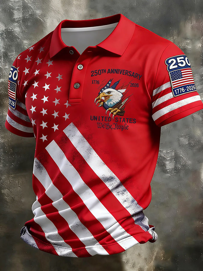 Men'S Independence Day 250Th Anniversary Printed Polo Shirt Short Sleeve