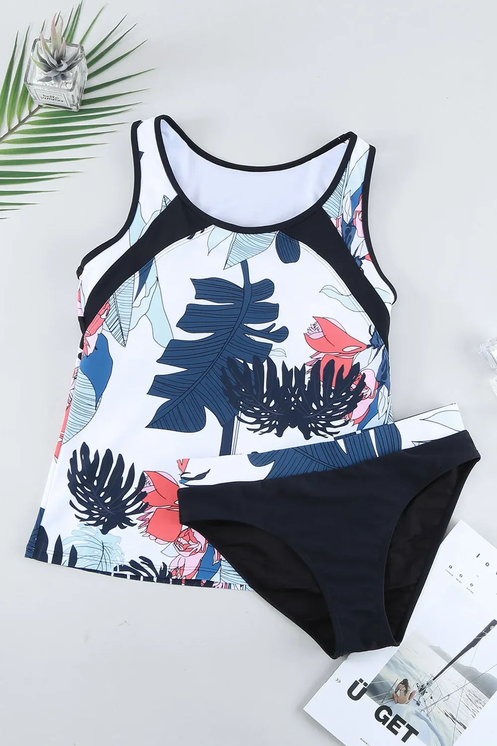 Printed Wide Strap Tankini Set (multiple color options)