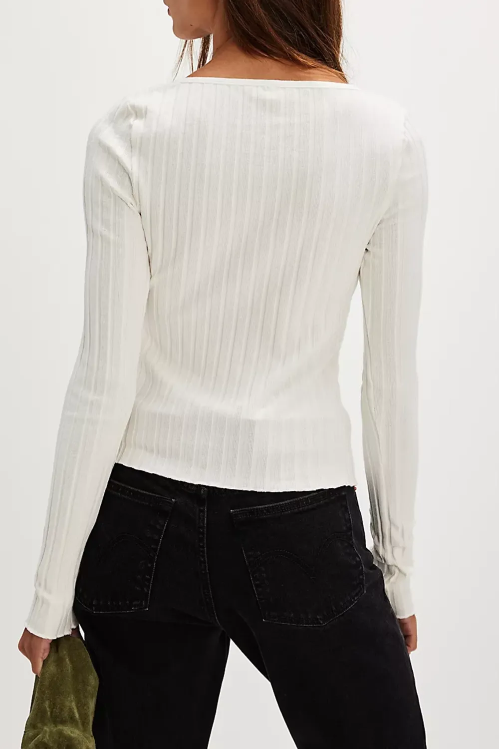 Ribbed Button Front Long Sleeve Top